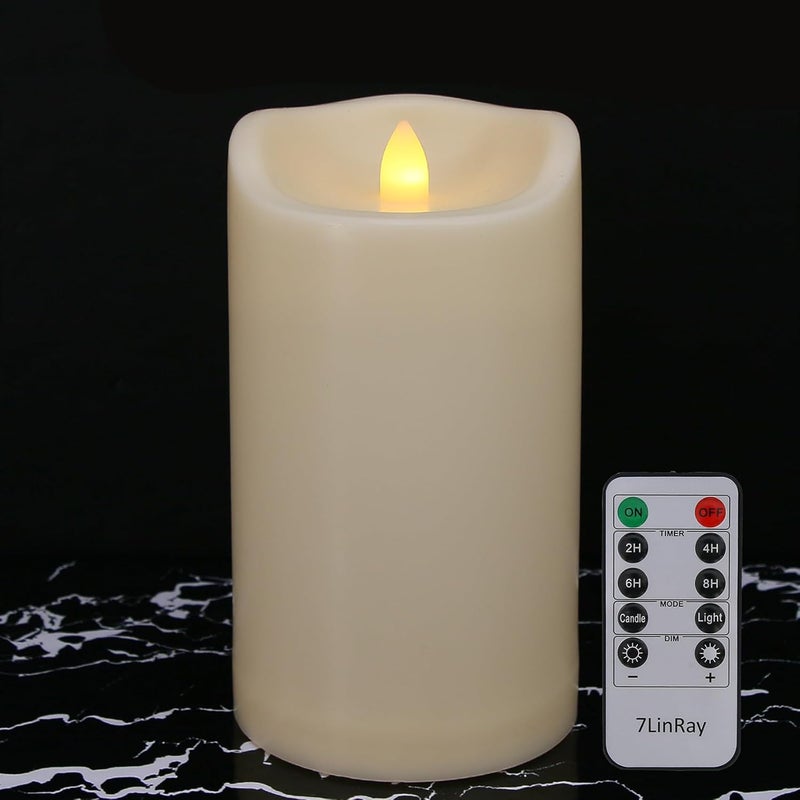 7LinRay Store 8" x 4" Outdoor Waterproof Flameless Candles with Remote and Timers, Large Pillar Battery Operated Flickering LED Candles for Lanterns, 1000 Hours, Ivory Plastic, Single - Image 1